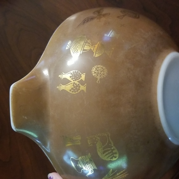 PYREX Early American Rooster pattern Cinderella brown and gold mixing bowl - Picture 9 of 12